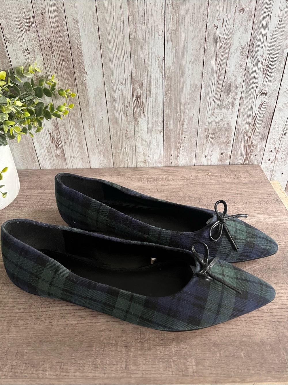 J. Crew Navy and Green Plaid Pointed-Toe Holiday Blackwatch Ballet Flats 10